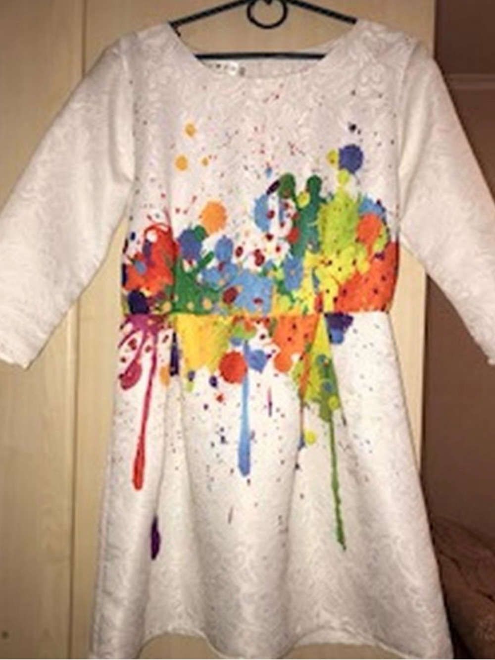 🦄🌺Girls Long-Sleeve Dress Top with Multicolor Paint Splash and zip back